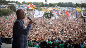 Jeremy Corbyn MP Addressing the Crowd at Glastonbury