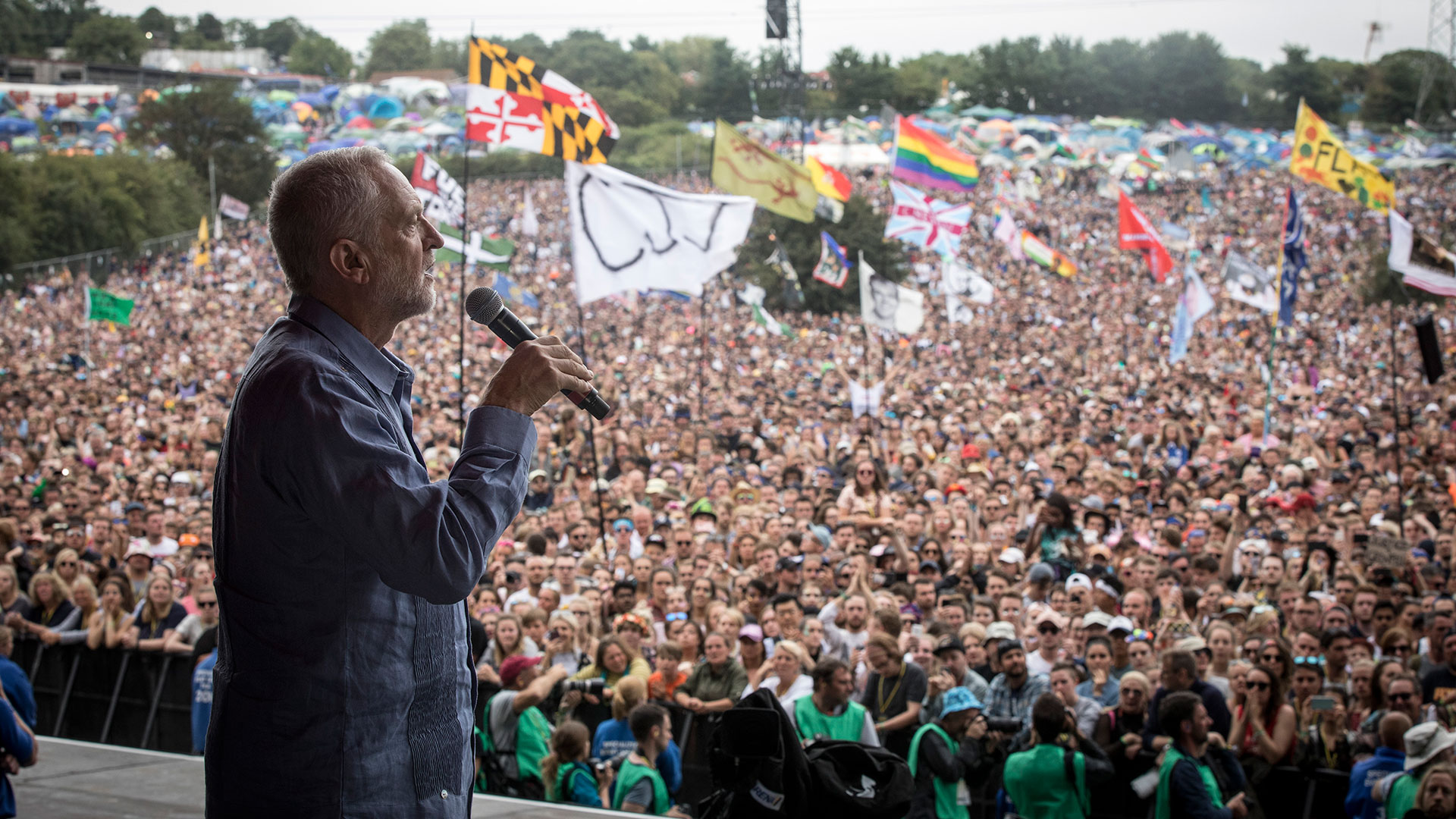 Jeremy Corbyn MP Addressing the Crowd at Glastonbury